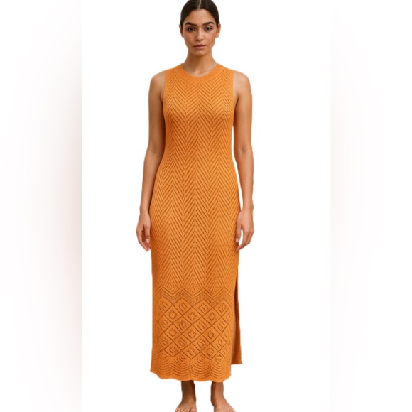 Joie Dress M Sleeveless Orange Joie Crochet Knit Maxi Vacation Beachwear - Picture 1 of 7